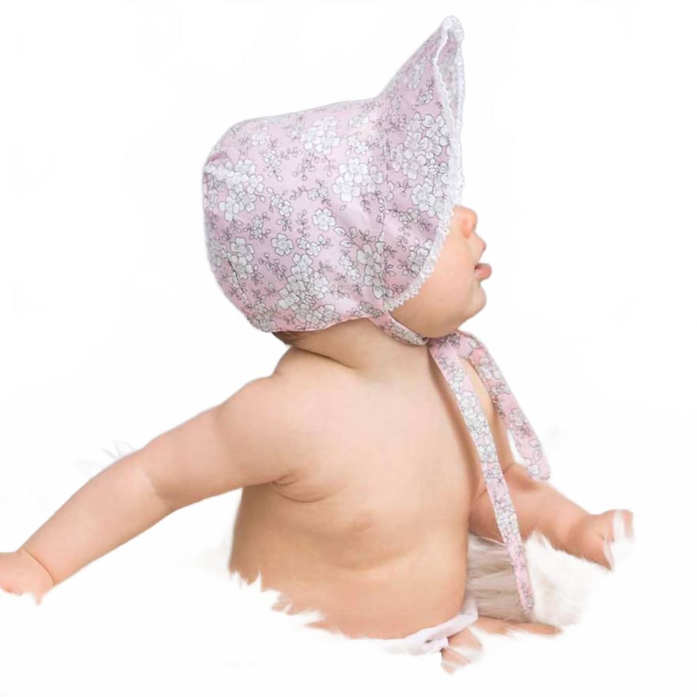 NEW HUGGALUGS baby girls cherry blossom sunbonnet in pink/gray